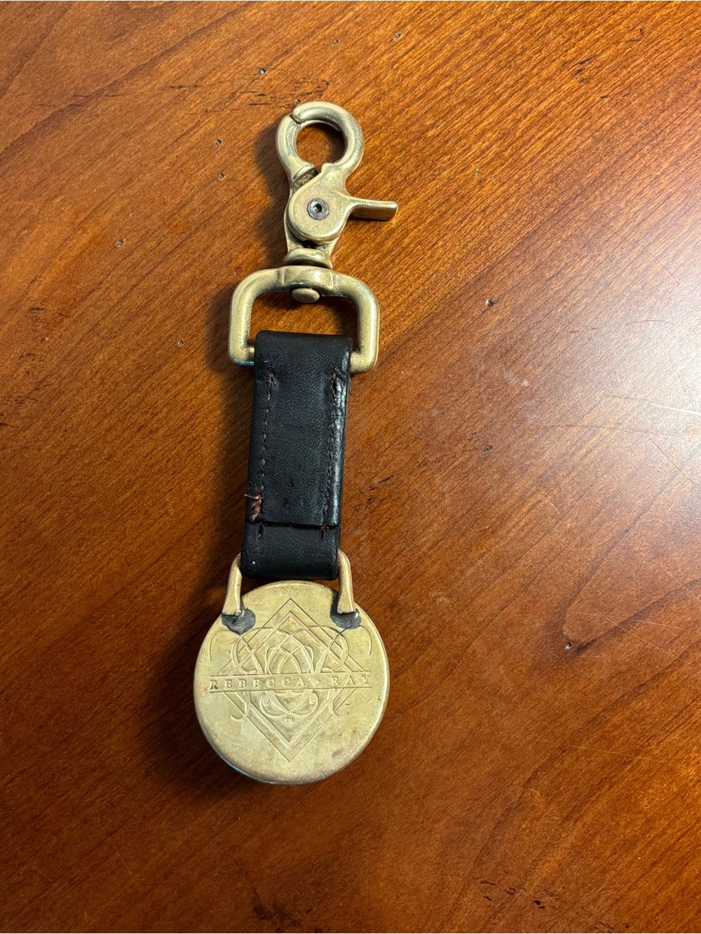 Fox Art Brass & Brown Leather Key c Holder Charm - Picture 3 of 5